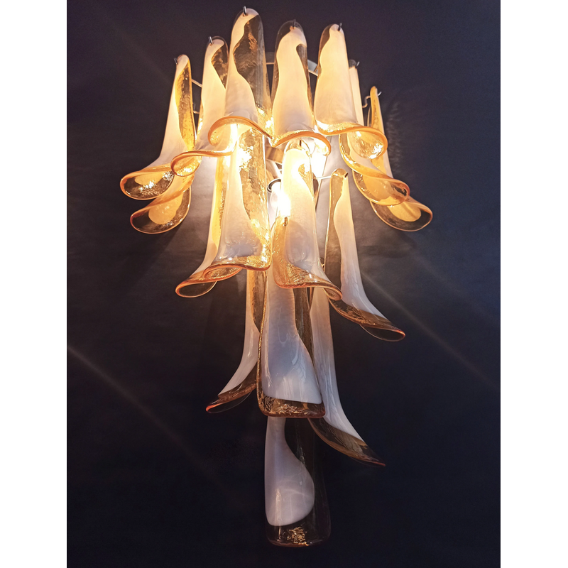 Pair of vintage caramel and lattimo glass wall sconces
