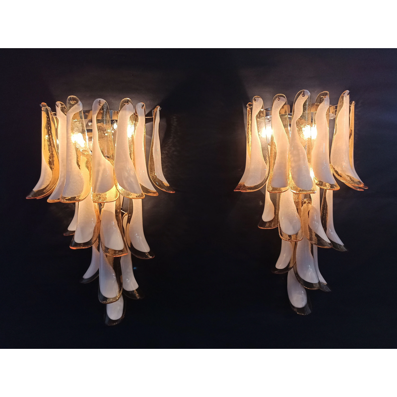 Pair of vintage caramel and lattimo glass wall sconces