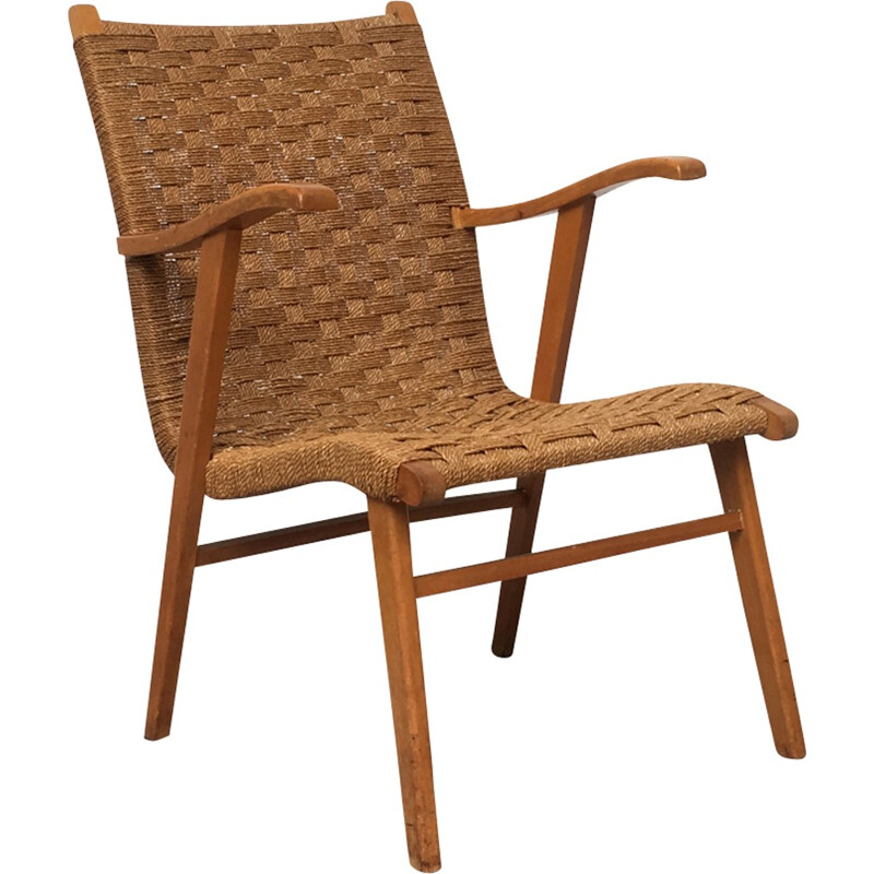 Beech Frame and Rattan armhair for V&D, Holland - 1960s