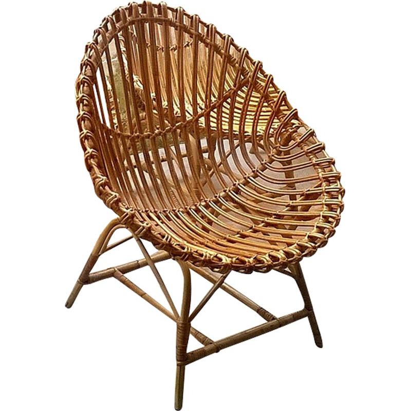 Set of 5 Rattan Egg Shaped chairs - 1950s