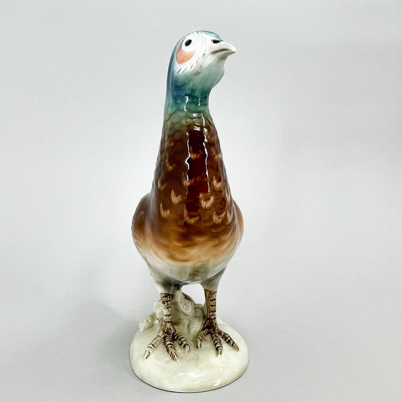 Vintage porcelain pheasant sculpture by Royal Dux, Czechoslovakia 1960