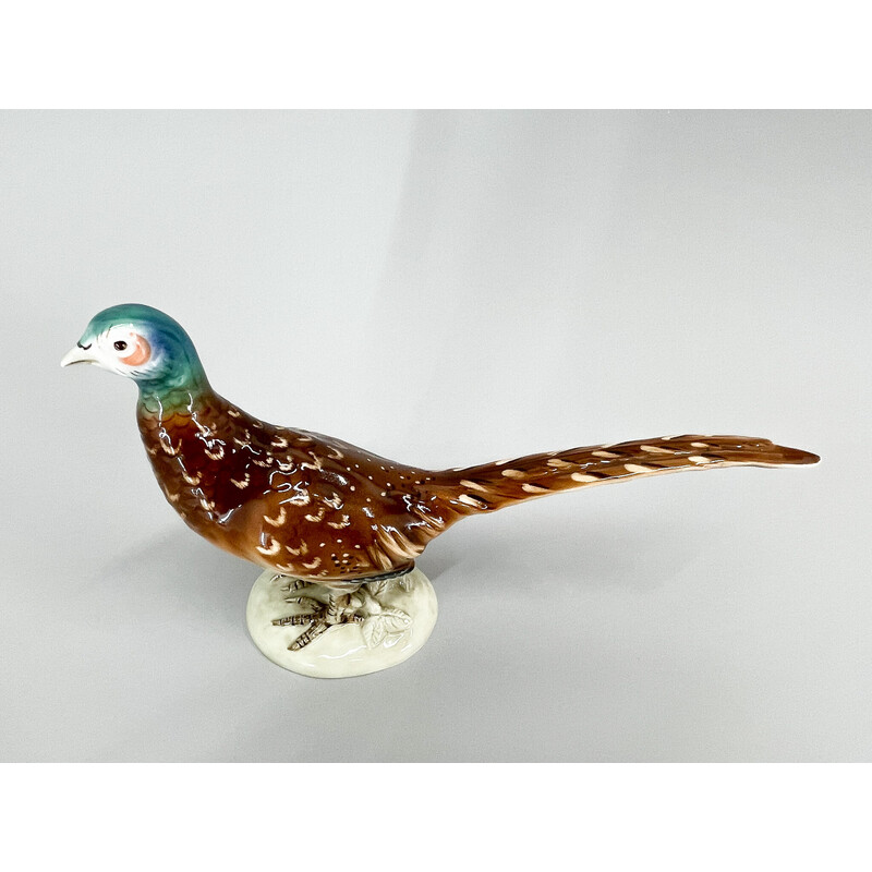 Vintage porcelain pheasant sculpture by Royal Dux, Czechoslovakia 1960