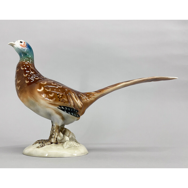 Vintage porcelain pheasant sculpture by Royal Dux, Czechoslovakia 1960