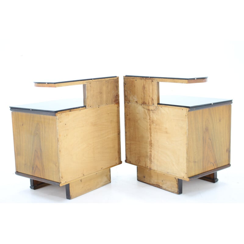 Pair of vintage bedside tables in walnut veneer, Czechoslovakia 1950