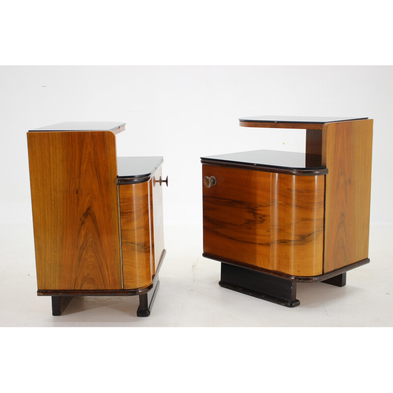 Pair of vintage bedside tables in walnut veneer, Czechoslovakia 1950