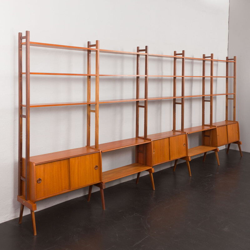 Vintage teak wall shelving system, Norway 1960