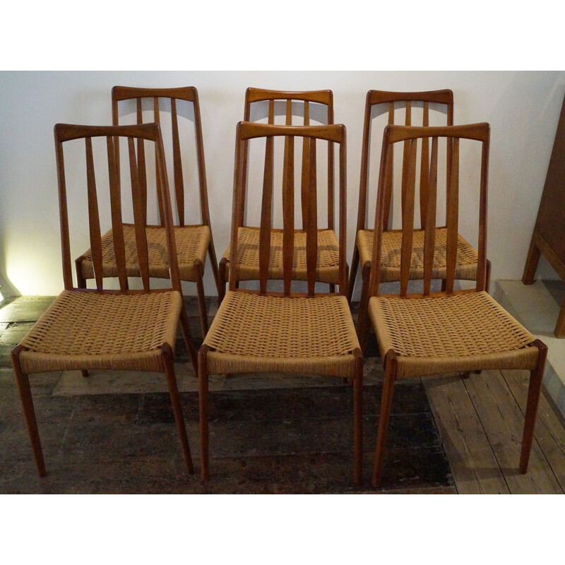 Set of 6 mid-century danish rope dinning chairs - 1970s