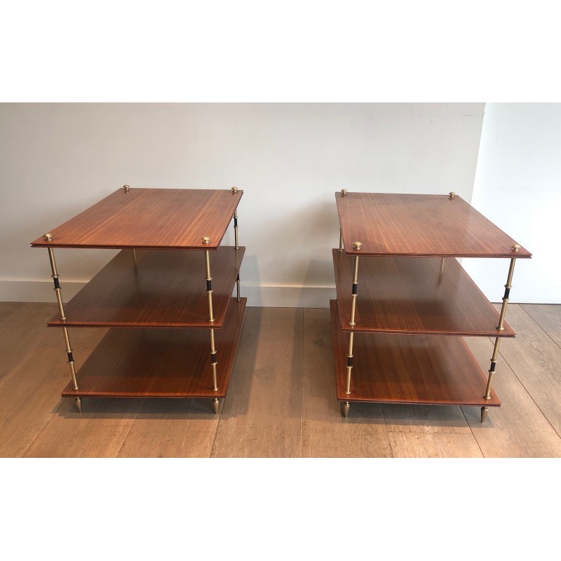 Pair of vintage mahogany and brass consoles by Maison Jansen, France 1940