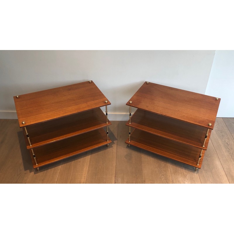 Pair of vintage mahogany and brass consoles by Maison Jansen, France 1940