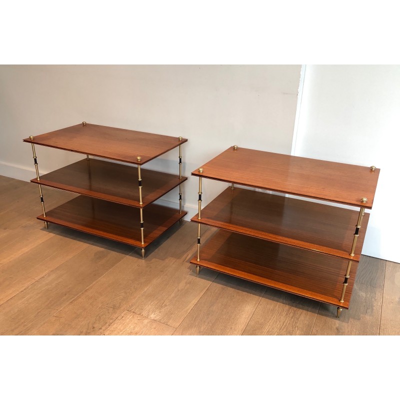 Pair of vintage mahogany and brass consoles by Maison Jansen, France 1940