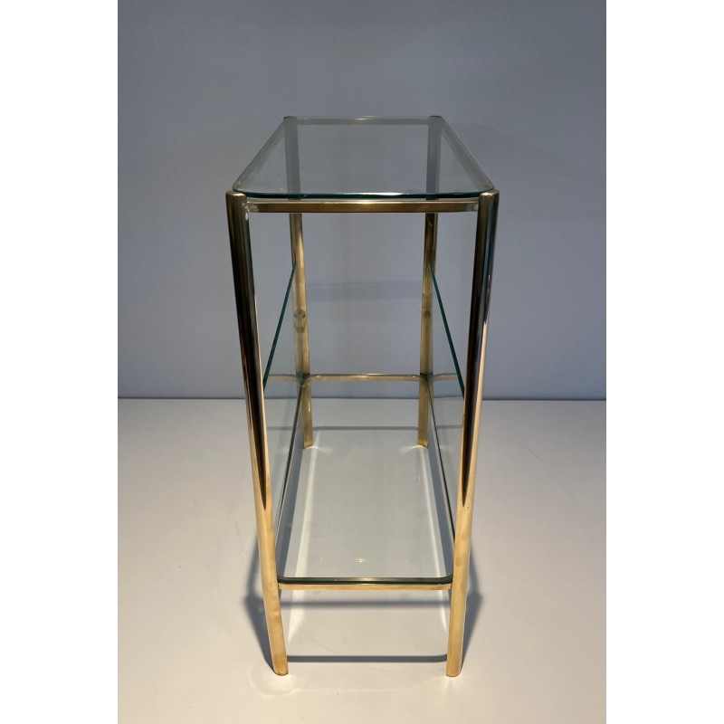 Vintage bronze and glass magazine rack by Jacques Théophile Lepelletier for Broncz, France 1970