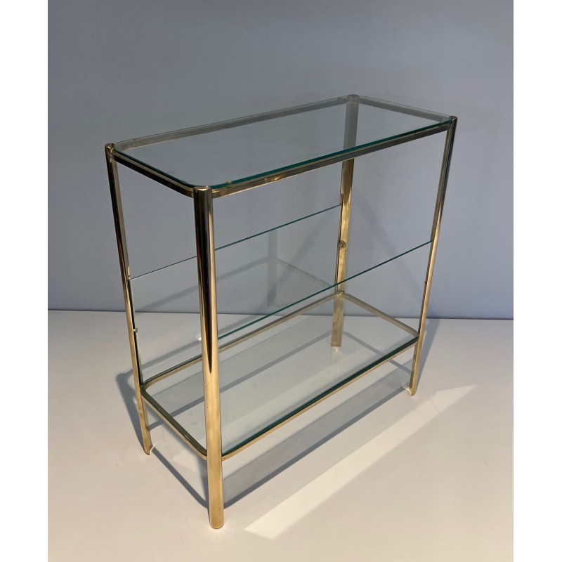 Vintage bronze and glass magazine rack by Jacques Théophile Lepelletier for Broncz, France 1970