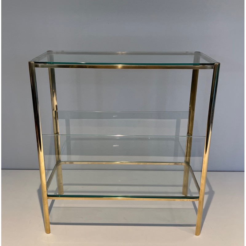 Vintage bronze and glass magazine rack by Jacques Théophile Lepelletier for Broncz, France 1970