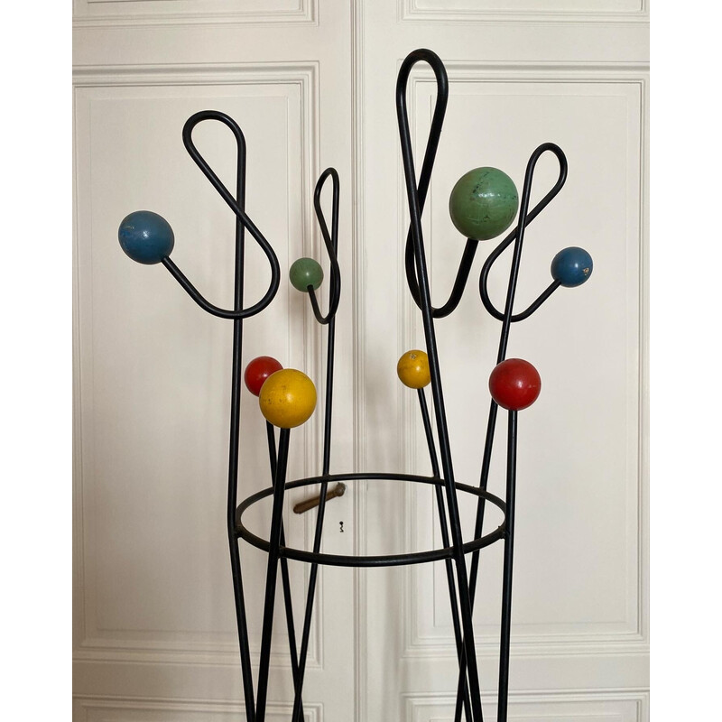 Vintage "treble clef" coat rack in lacquered metal by Roger Feraud, 1950