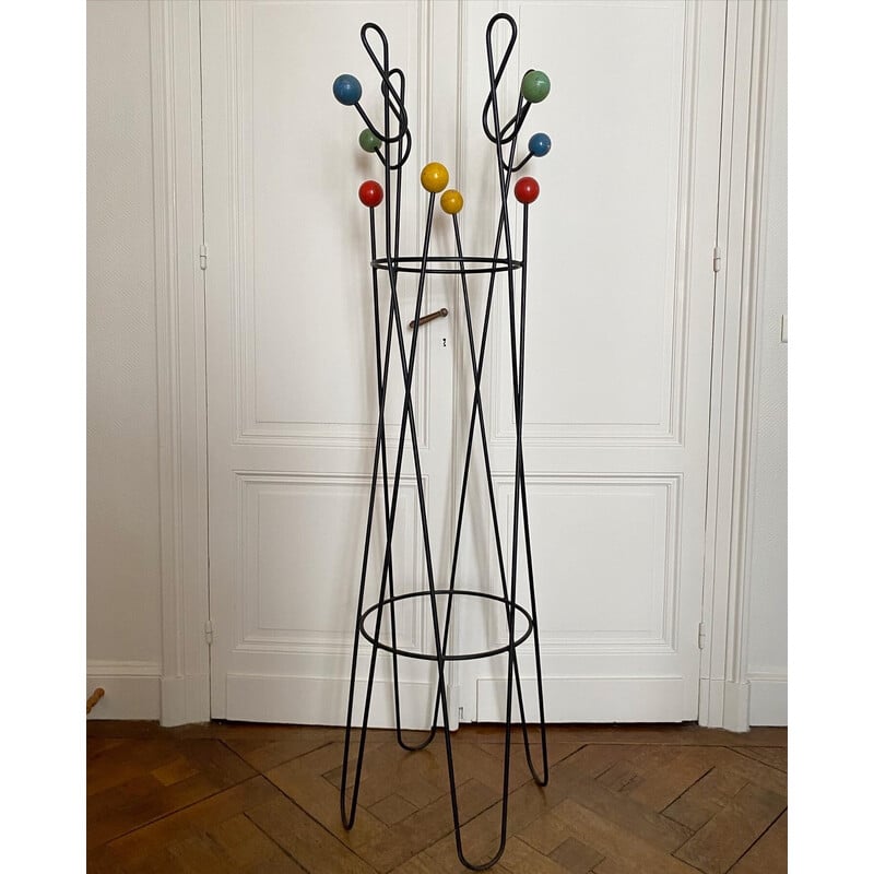 Porte manteau vintage "clé de sol" en métal laqué par Roger Feraud, 1950