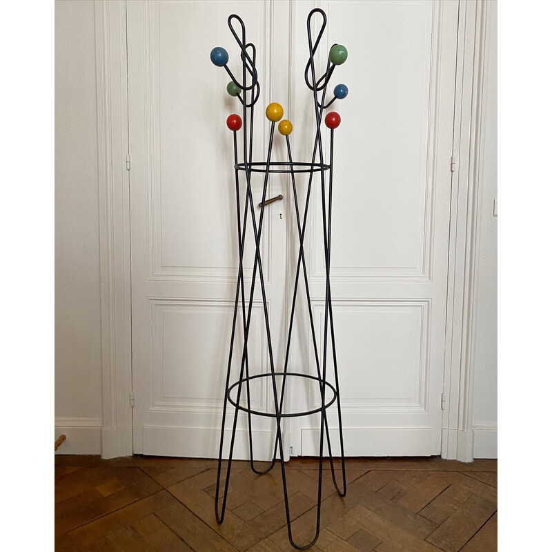 Vintage "treble clef" coat rack in lacquered metal by Roger Feraud, 1950