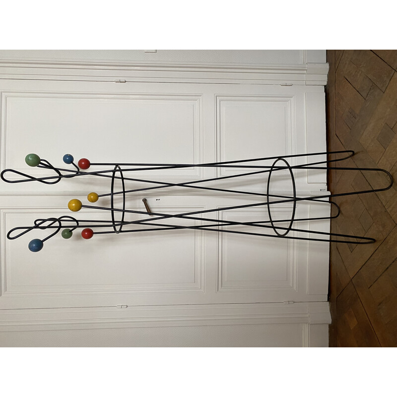 Vintage "treble clef" coat rack in lacquered metal by Roger Feraud, 1950