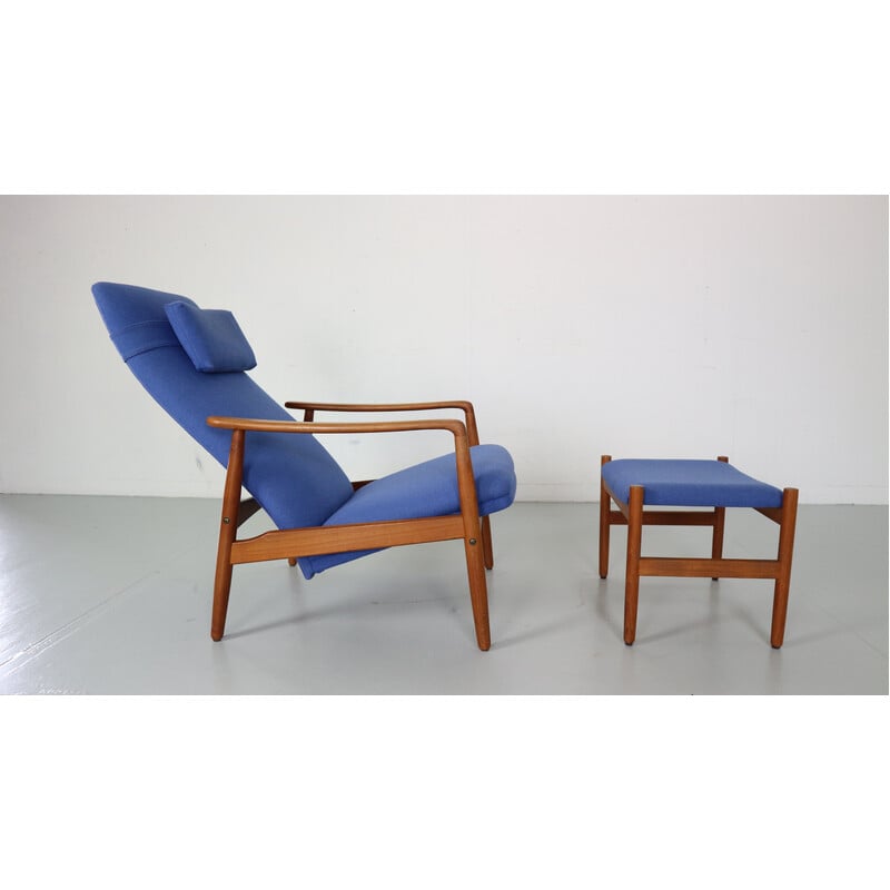 Fauteuil vintage avec ottoman en teck par Søren Ladefoged pour Sl Møbler, Danemark 1960