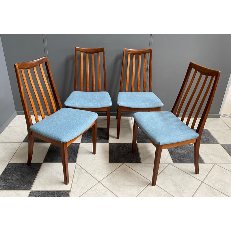 Lot de 4 chaises à repas vintage en tissu bleu pour G-plan, 1960