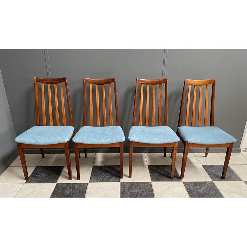 4 Esszimmerstühle aus blauem Stoff für G-plan, 1960