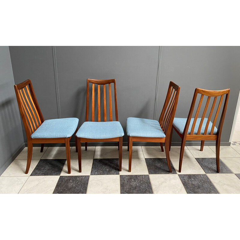 Conjunto de 4 cadeiras de jantar vintage em tecido azul para a G-plan, 1960