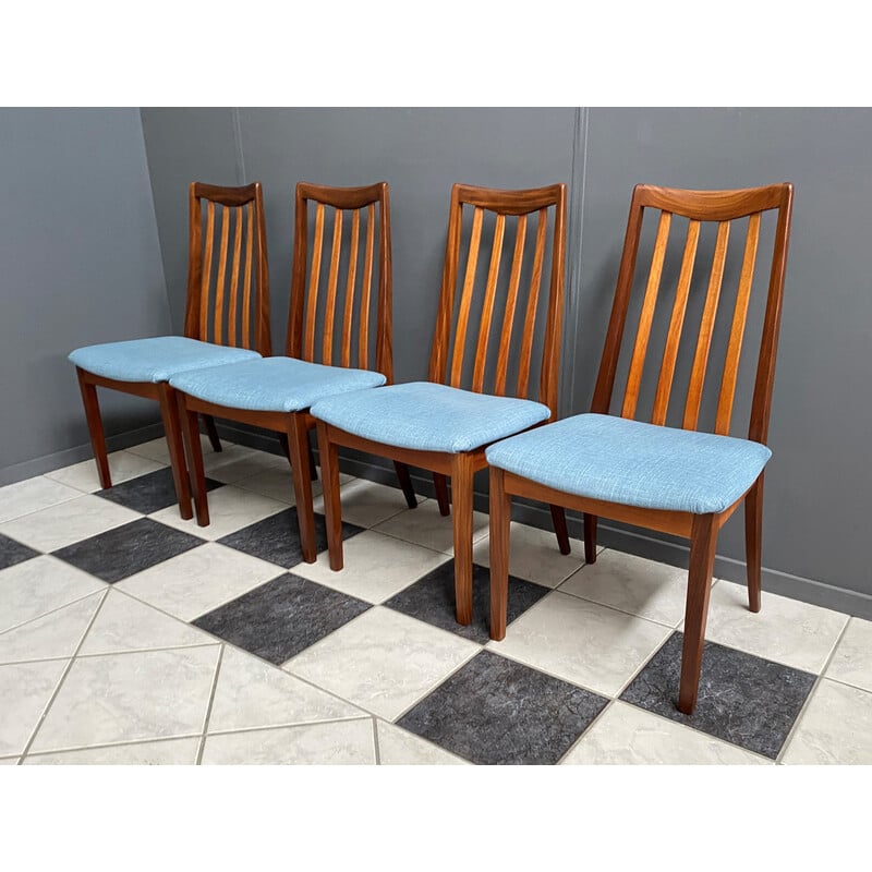 Lot de 4 chaises à repas vintage en tissu bleu pour G-plan, 1960