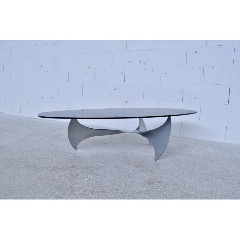 Helix coffee table in glass and aluminum by Knut Hesterberg - 1970s