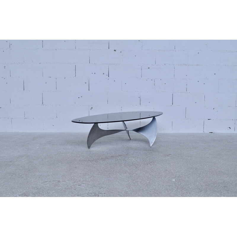 Table basse hélice en verre et aluminium Knut Hesterberg - 1970