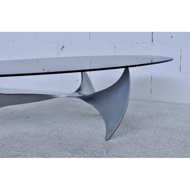 Table basse hélice en verre et aluminium Knut Hesterberg - 1970