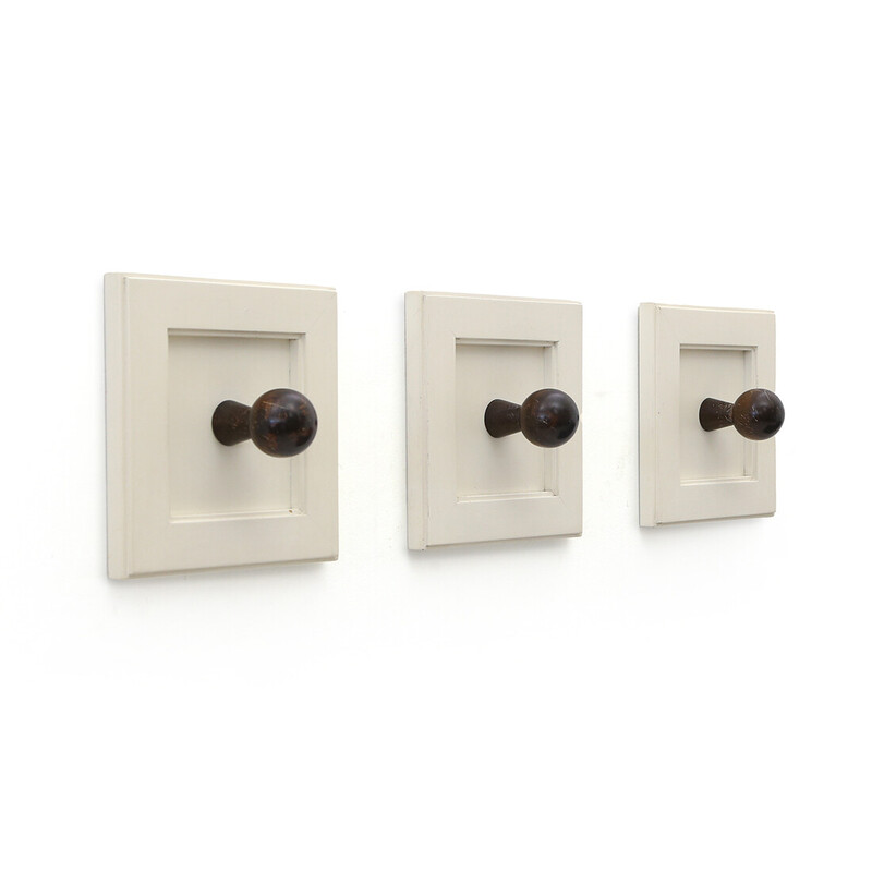 Set of 3 vintage wooden wall hooks, Italy 1970