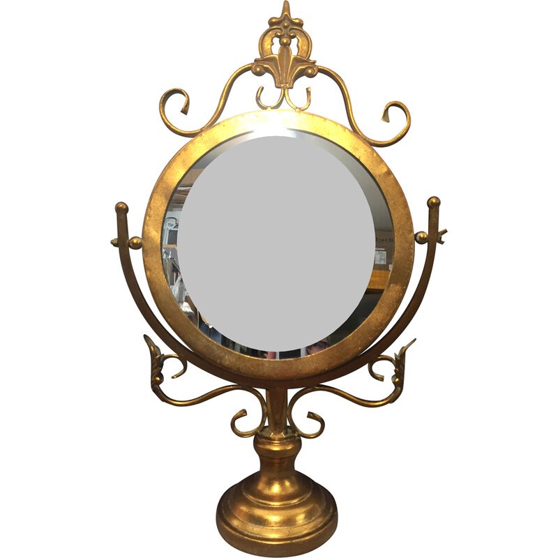 Specchio da tavolo in metallo dorato vintage