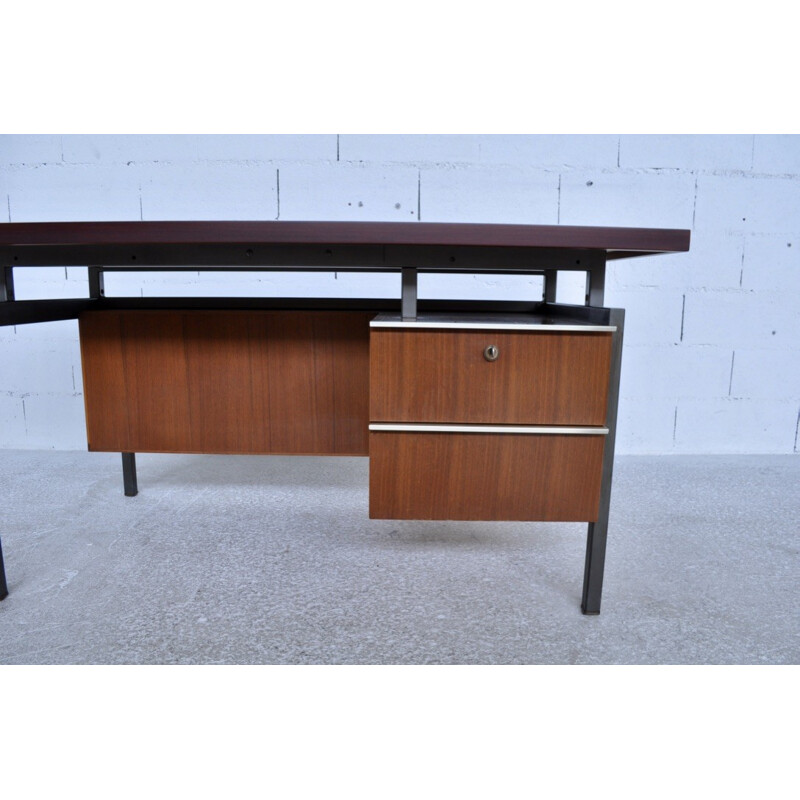 Mahagony and steel desk by Georges Frydman for EFA - 1960s