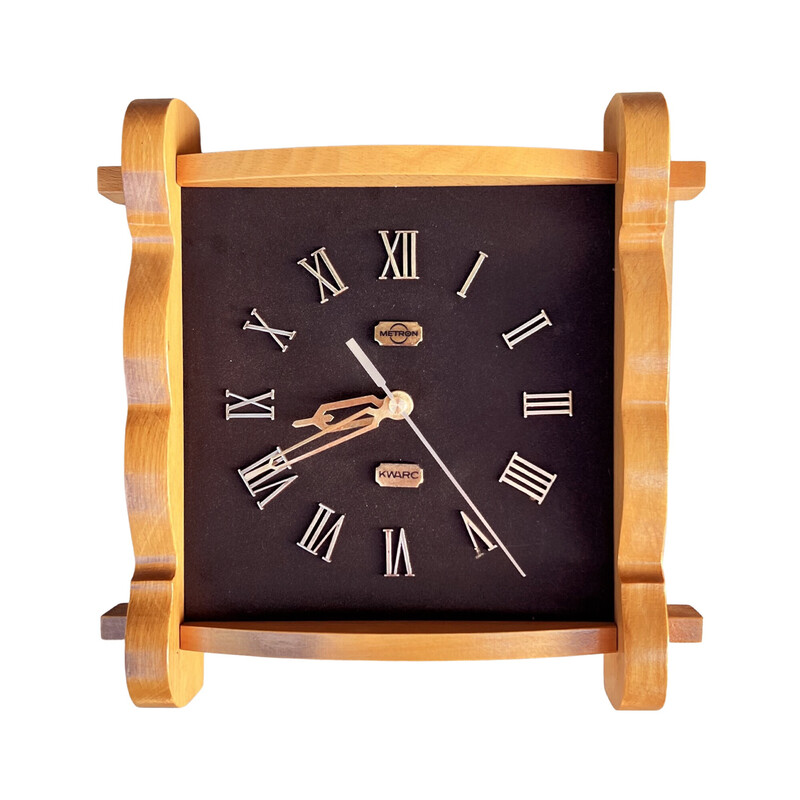 Vintage SK-29 wall clock with basswood frame for Metron, Poland 1980