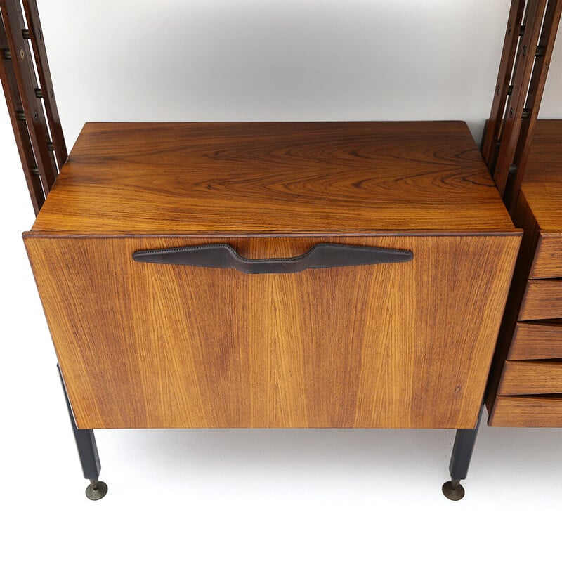 Vintage wall unit in wood and brass, Italy 1950