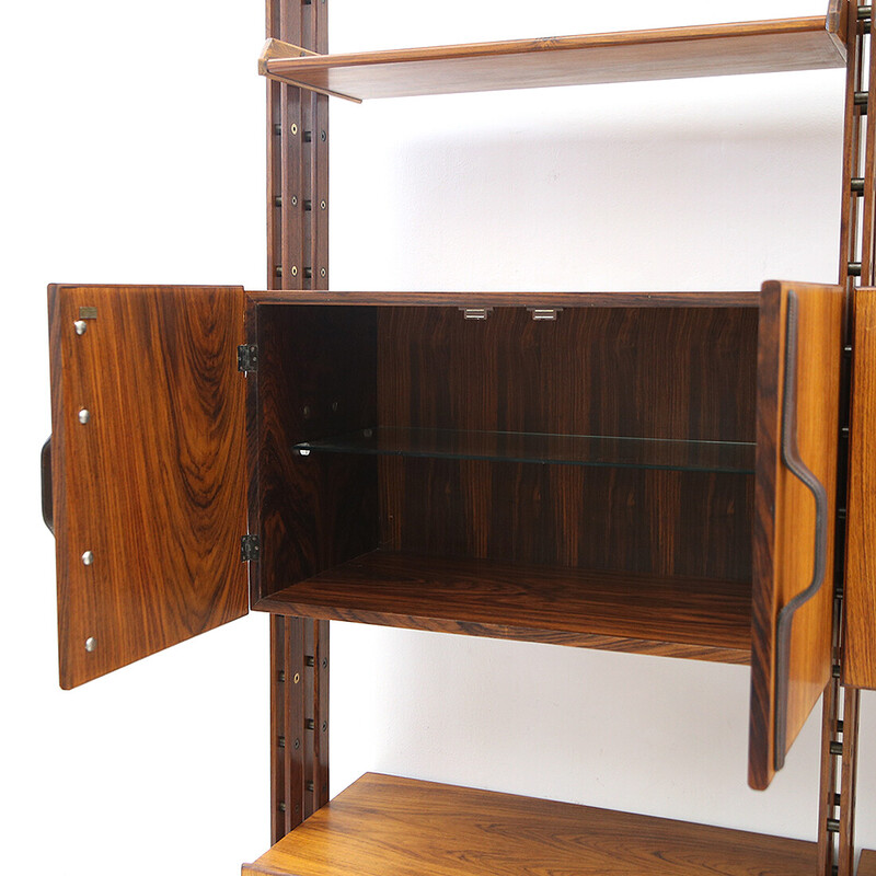 Vintage wall unit in wood and brass, Italy 1950