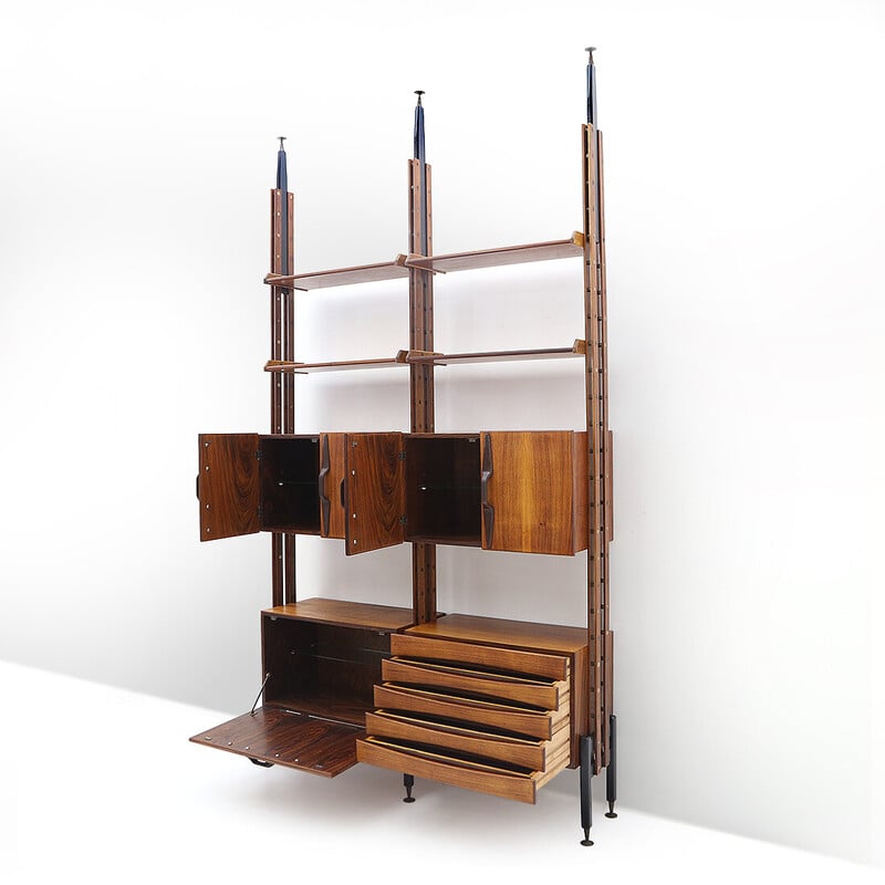 Vintage wall unit in wood and brass, Italy 1950