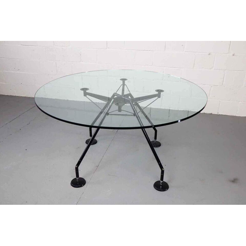 Vintage Nomos glass and lacquered metal dining table by Sir Norman Foster for Tecno, 1987