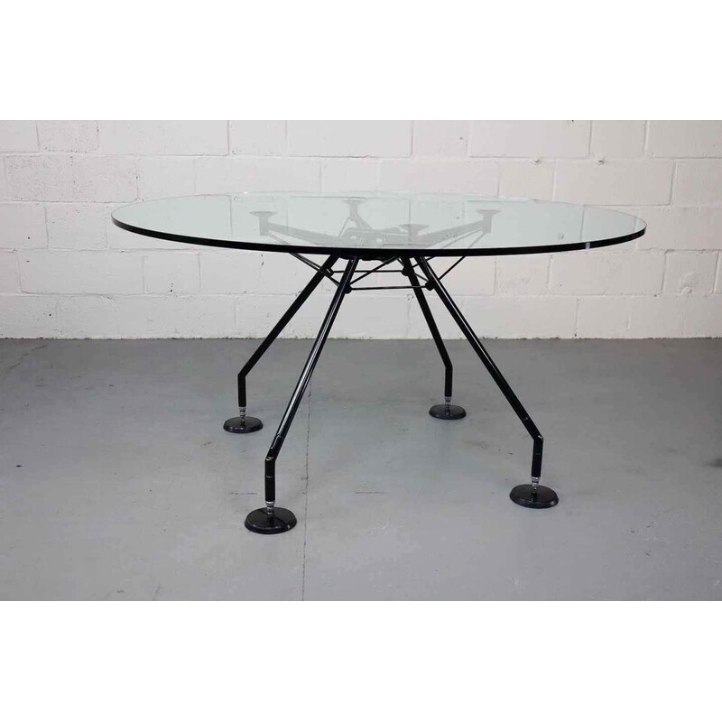 Vintage Nomos glass and lacquered metal dining table by Sir Norman Foster for Tecno, 1987