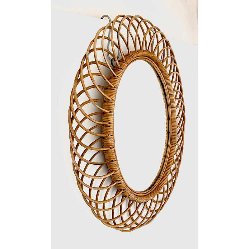 Vintage oval rattan wall mirror by Franco Albini for Bonacina, Italy 1960