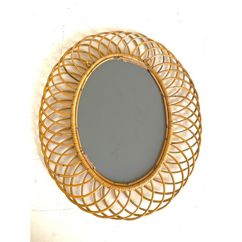 Espelho de parede oval de vime vintage de Franco Albini para Bonacina, Itália 1960