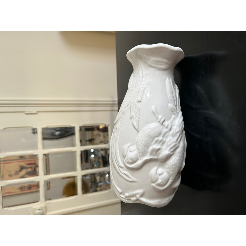 Vintage white earthenware parrot vase, 1970
