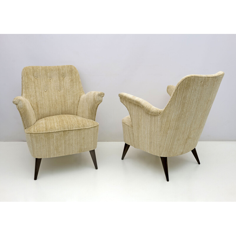 Pair of vintage chenille velvet armchairs by Nino Zoncada for Cassina, 1950