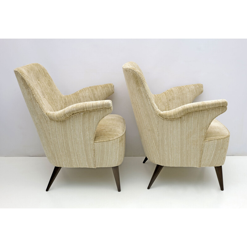 Pair of vintage chenille velvet armchairs by Nino Zoncada for Cassina, 1950