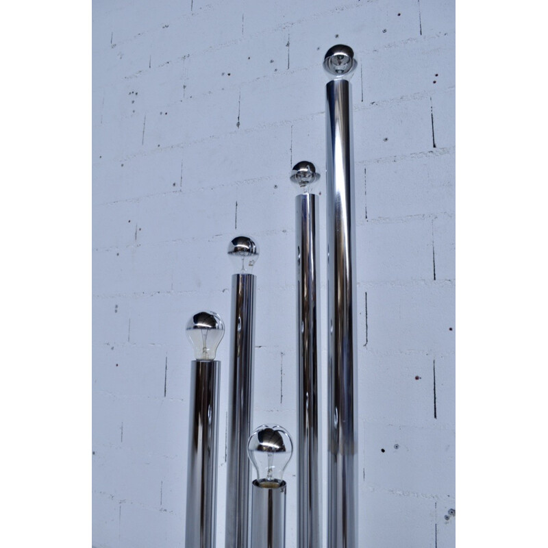 Chromed steel floor lamp with 5 lights - 1970s