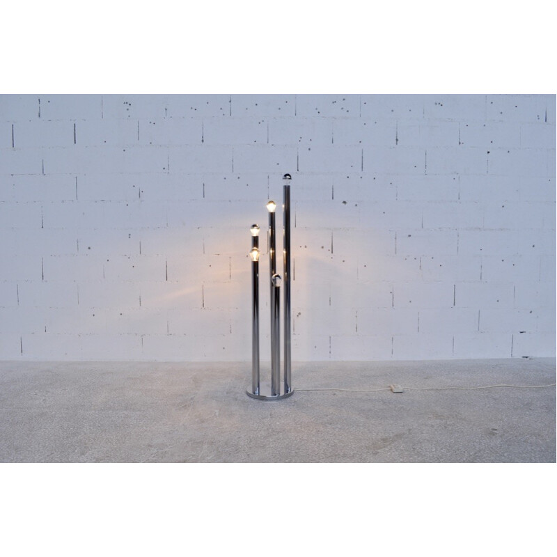 Chromed steel floor lamp with 5 lights - 1970s