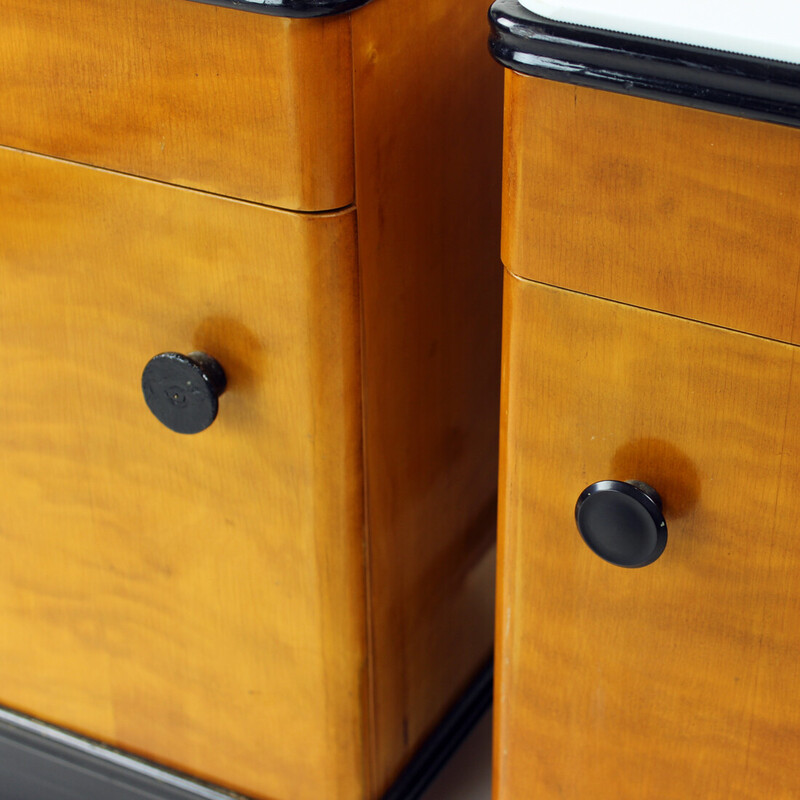 Mid Century Bedside Tables In Oak With Glass Top, Up Zavody 1960s