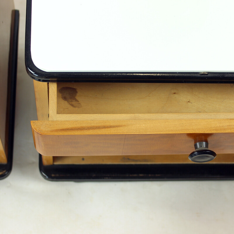 Mid Century Bedside Tables In Oak With Glass Top, Up Zavody 1960s