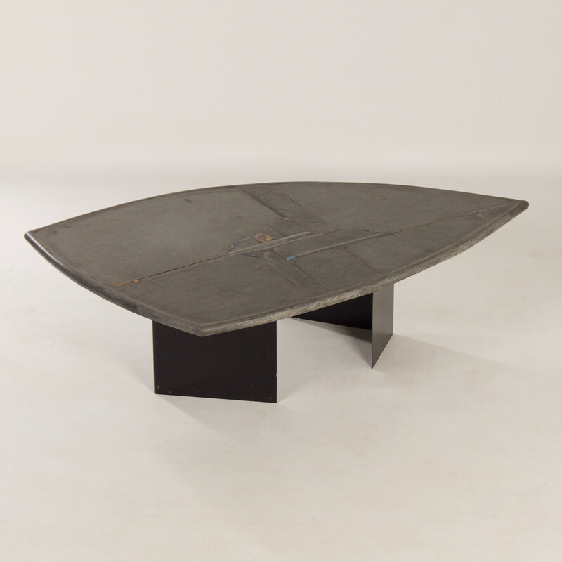 Table basse vintage en pierre naturelle et métal par Paul Kingma, 1995