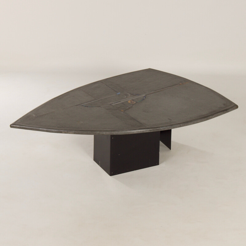 Table basse vintage en pierre naturelle et métal par Paul Kingma, 1995