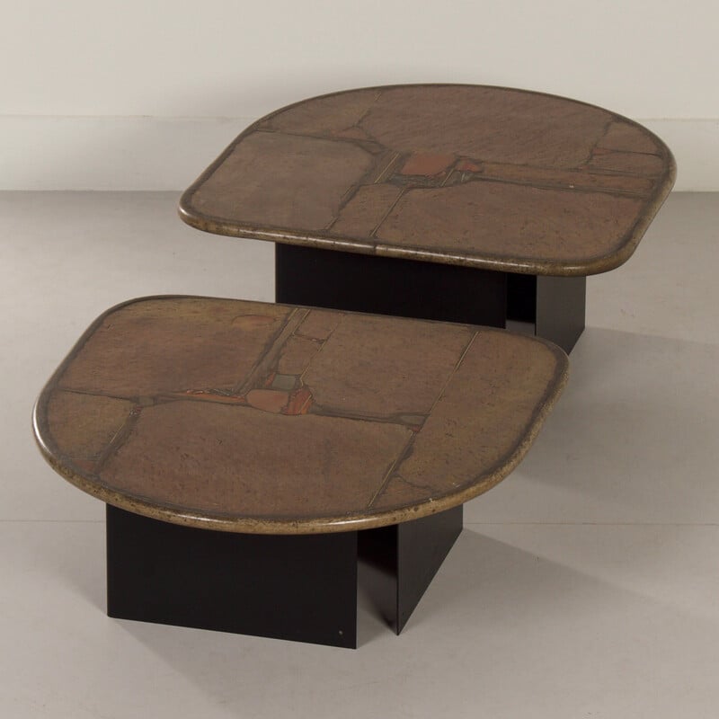 Pair of vintage natural stone coffee tables by Paul Kingma, 1993